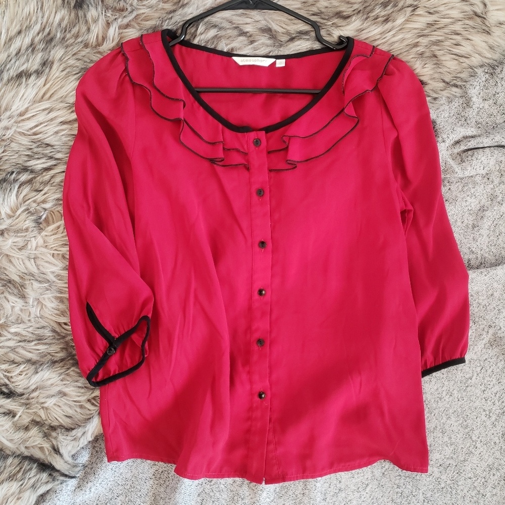 Atmosphere Red 3/4 Sleeve Frill top Sz 8